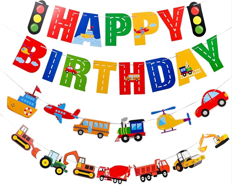 Transportation Happy Birthday Banner