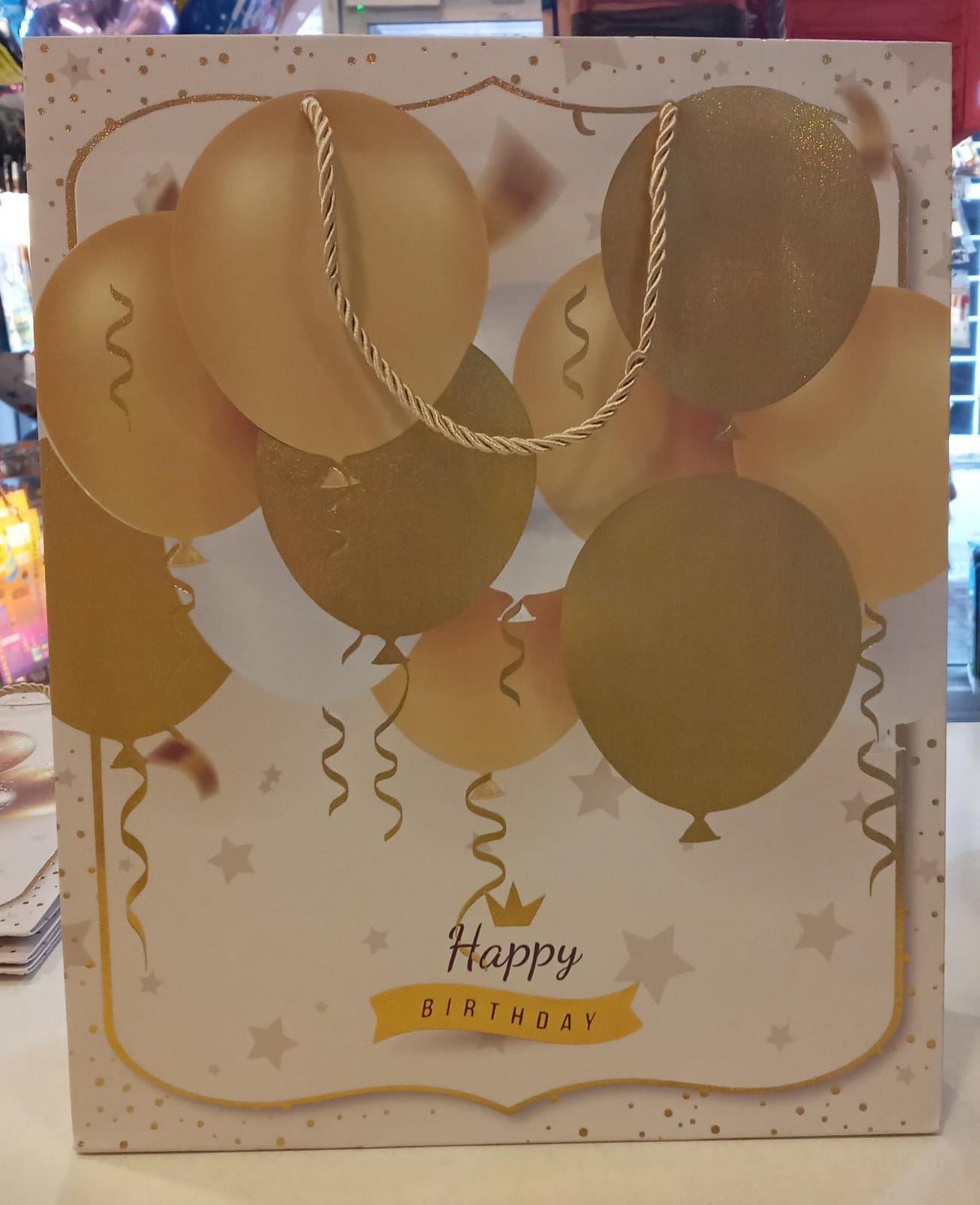 Happy Birthday Medium Gold Balloon Gift Bag