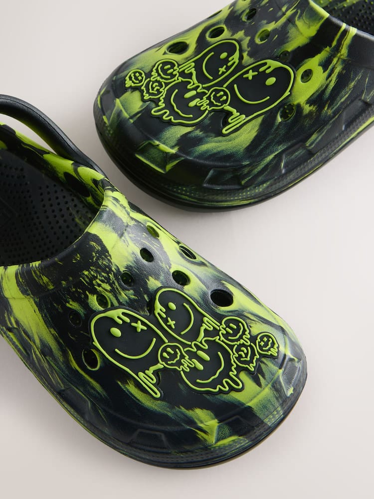 NEXT Black & Green Marble Clogs