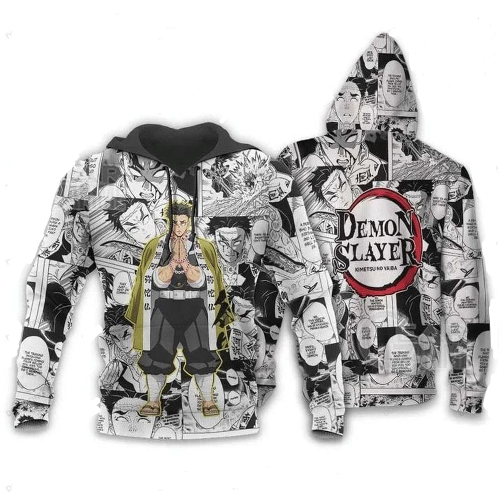 Demon Slayer White Hoodie (Zipper 3D) Fleece - Preppy Kids (Grand Bazaar)