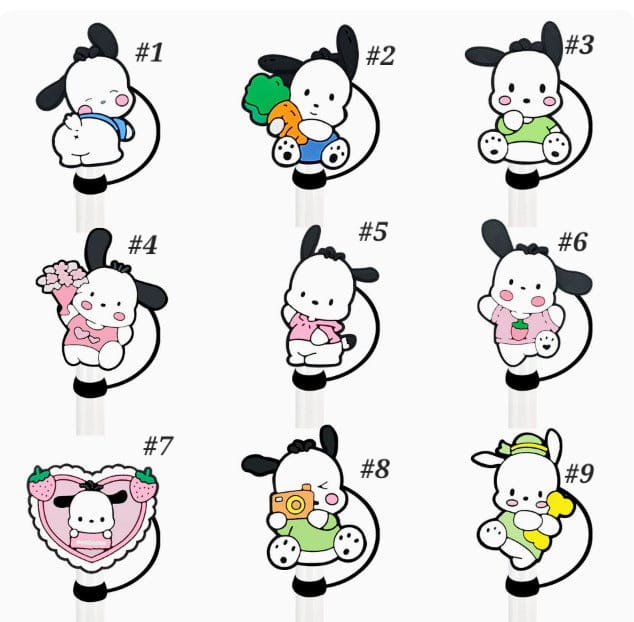Sanrio Pochacco Straw Cover Caps Toppers for Tumbler