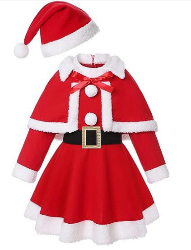 Mrs Claus Kids dress with accessories outfit with hat with Dress Christmas dress up toddler kids - Preppy Kids (Grand Bazaar)