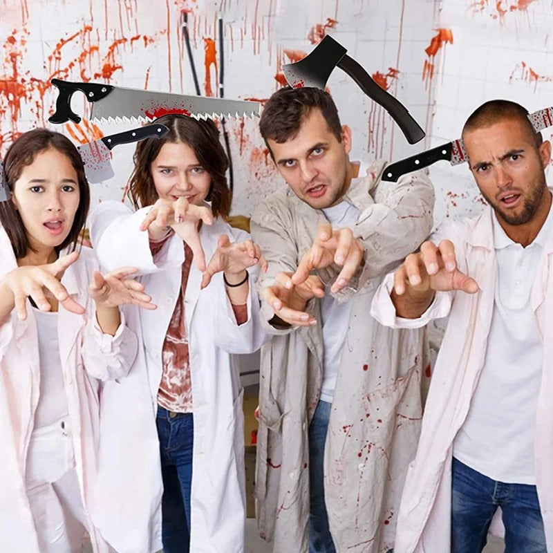 Halloween Horror Headband,Realistic Bloody Cleaver,Scissors,Saw Blade Hair Bands Halloween Costume Party Supplies - Preppy Kids (Grand Bazaar)