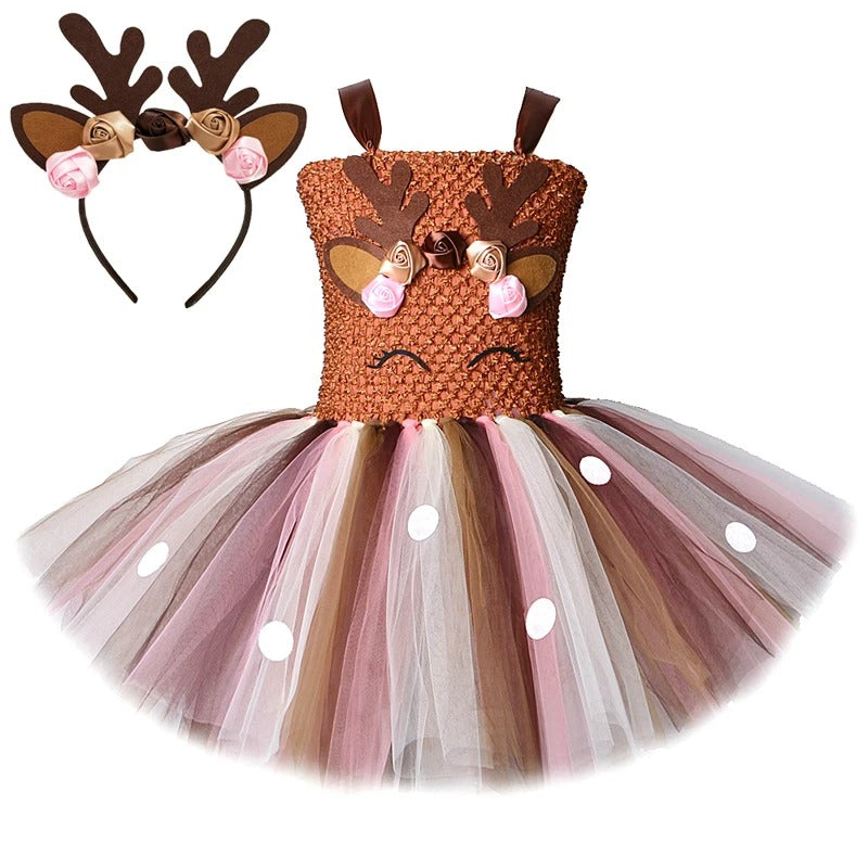 Christmas Brown Deer Costumes Tutu Skirt Reindeer outfit dress cosplay - Preppy Kids (Grand Bazaar)