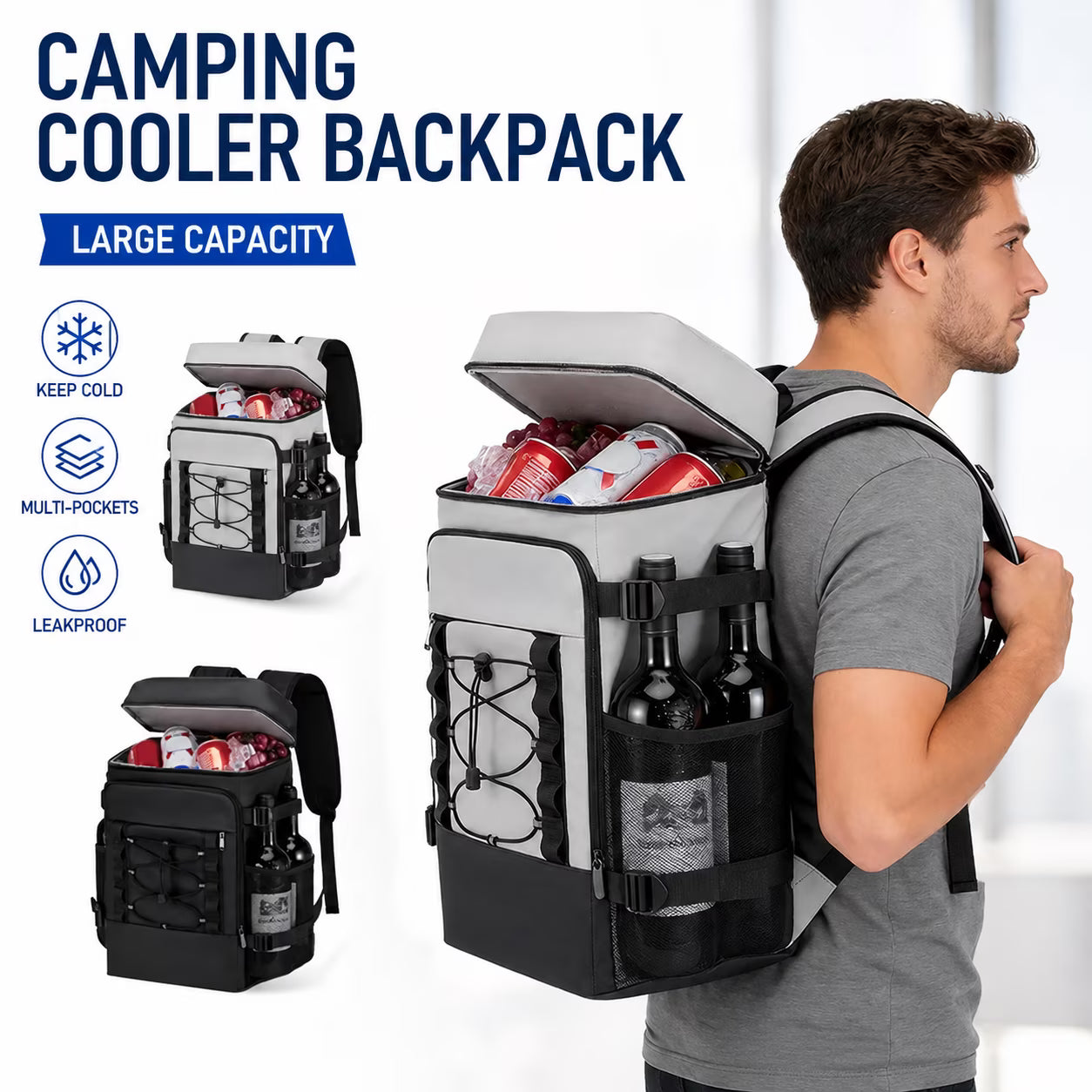 Grey Insulated Picnic Chiller Backpack