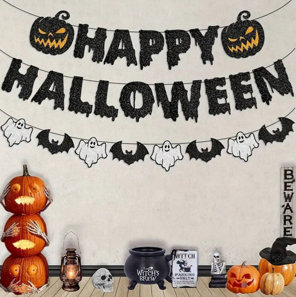 Happy Halloween Banner Halloween Bunting Banner Garland - Preppy Kids (Grand Bazaar)