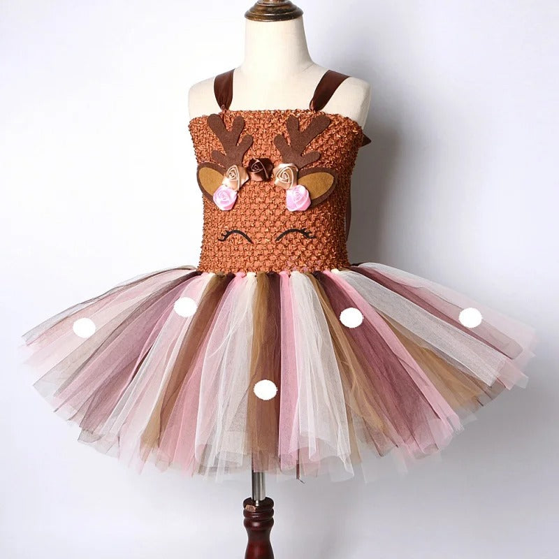 Christmas Brown Deer Costumes Tutu Skirt Reindeer outfit dress cosplay - Preppy Kids (Grand Bazaar)