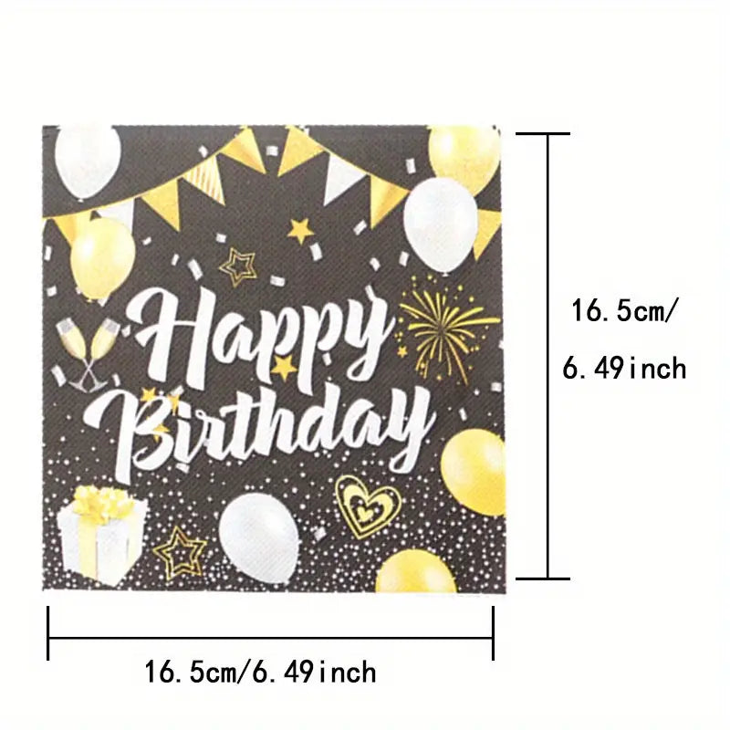 Black And Gold Happy Birthday Napkins