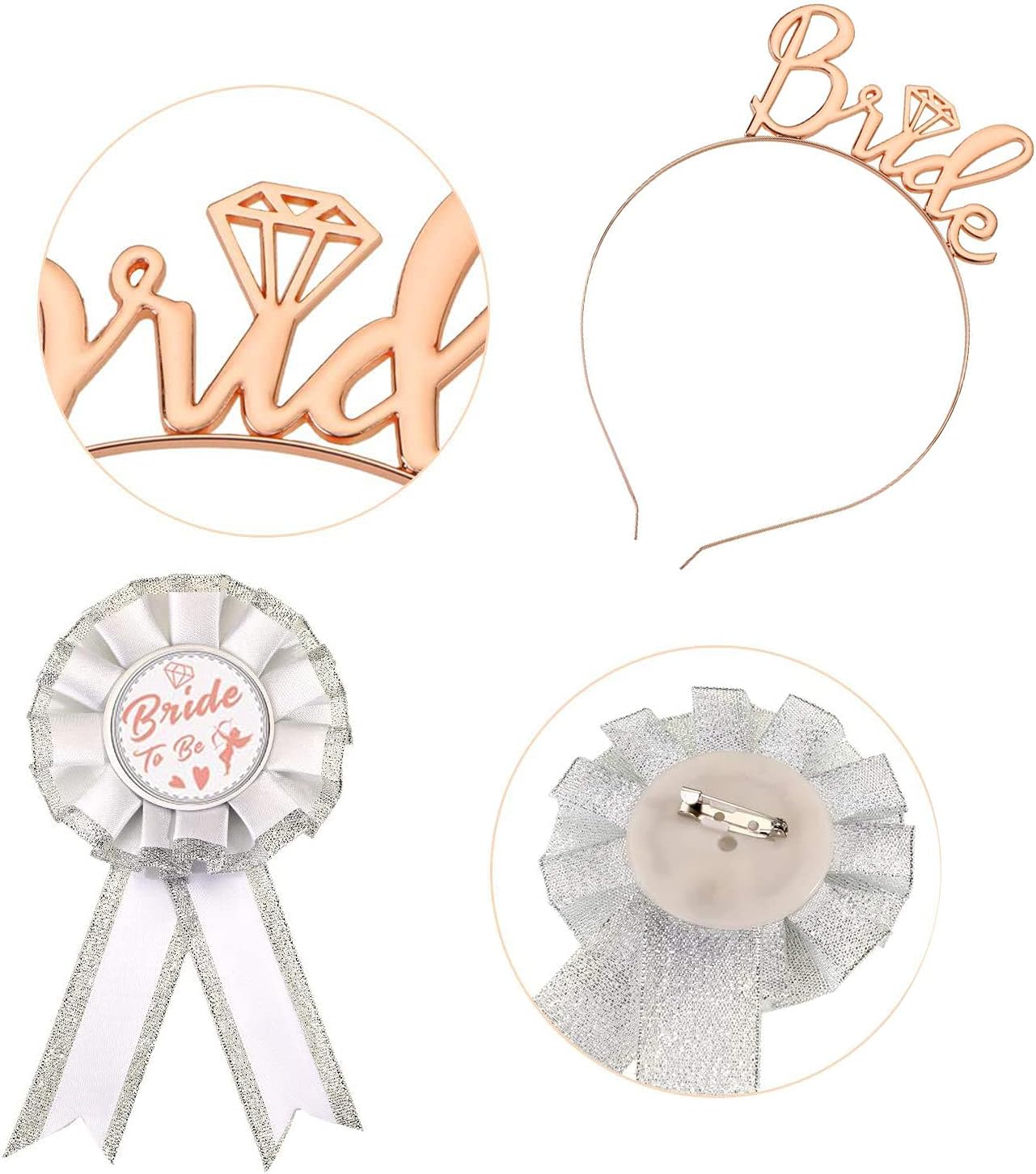 6pc Bridè to Be Decoration Package - Bridal Shower Wedding Veil Team Bride To Be Satin Sash Girl Hen Party Bachelorette Party Decoration Supplies - Preppy Kids (Grand Bazaar)