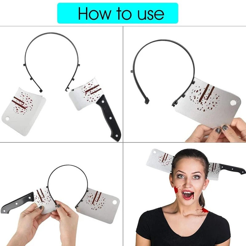 Halloween Horror Headband,Realistic Bloody Cleaver,Scissors,Saw Blade Hair Bands Halloween Costume Party Supplies - Preppy Kids (Grand Bazaar)