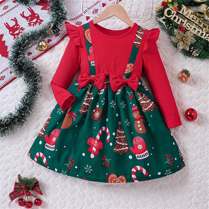 Toddler Kids Baby Girl Casual Christmas Holiday Two Piece Patchwork Dres - Preppy Kids (Grand Bazaar)