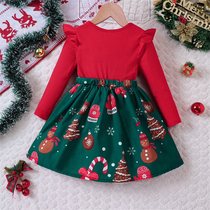 Toddler Kids Baby Girl Casual Christmas Holiday Two Piece Patchwork Dres - Preppy Kids (Grand Bazaar)