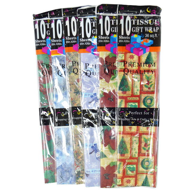 1pack of 10 sheets XMAS TISSUE PAPER 36SQ FT ASST COLOURS Christmas