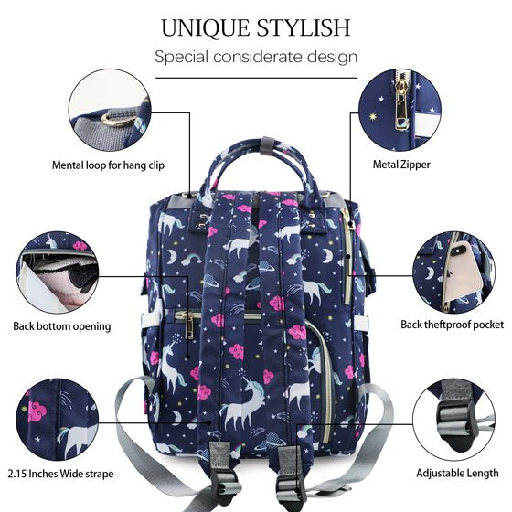 Le Queen Unicorn Bucket Mummy Baby Bucket Bag (Blue) - Preppy Kids (Grand Bazaar)