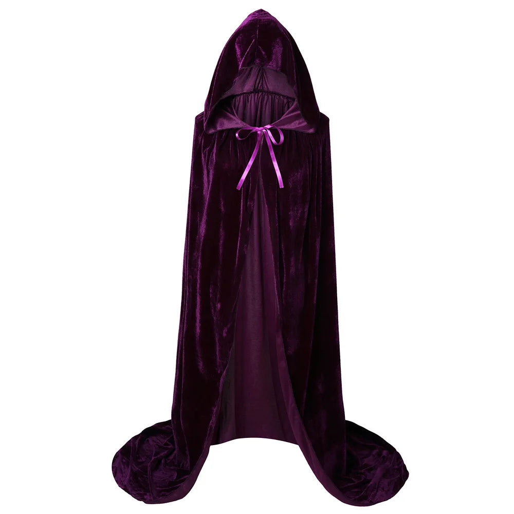Purple Gothic Hooded Velvet Cloak Adult Renaissance Witch Cloak Medieval Halloween Costume Party Robe - Preppy Kids (Grand Bazaar)
