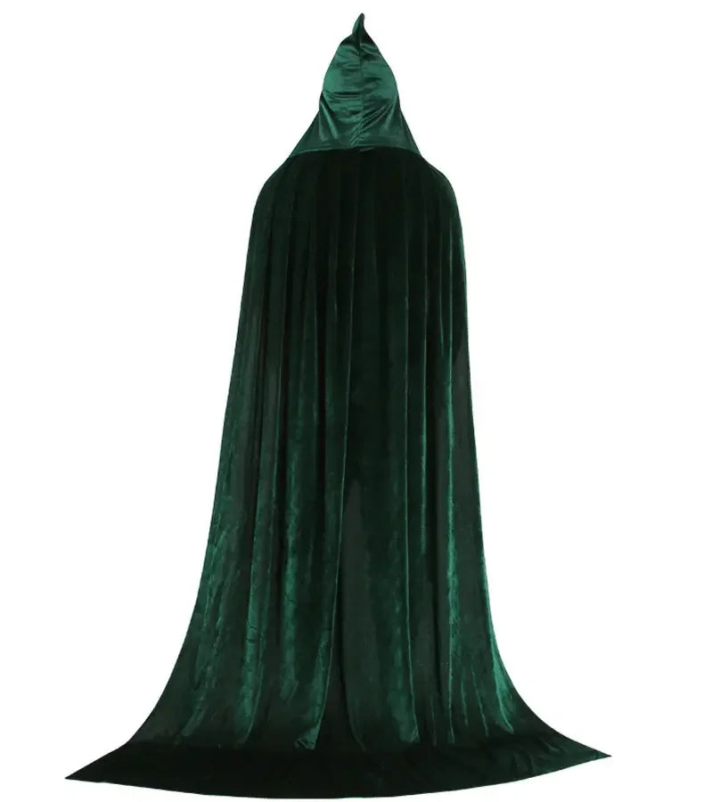 Green Gothic Hooded Velvet Cloak Adult Renaissance Witch Cloak Medieval Halloween Costume Party Robe - Preppy Kids (Grand Bazaar)