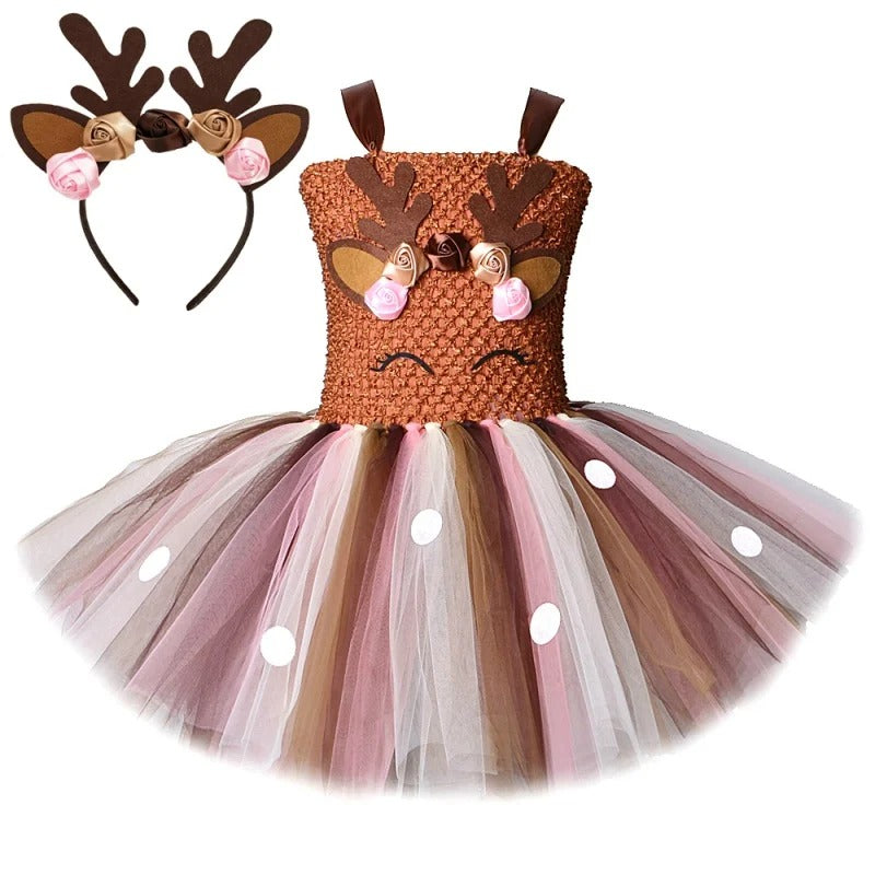 Christmas Brown Deer Costumes Tutu Skirt Reindeer outfit dress cosplay - Preppy Kids (Grand Bazaar)