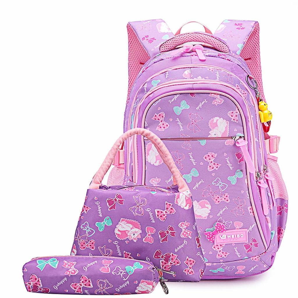 WEIBO Girls Waterproof Backpack set (Purple ) (3PC)