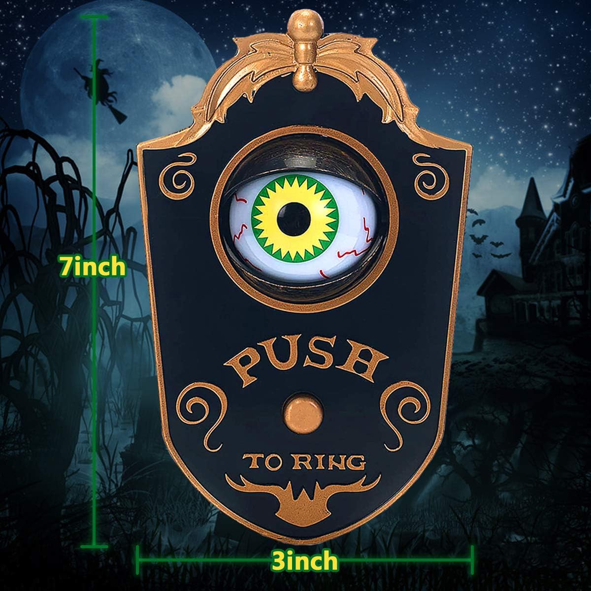 Halloween Doorbell, Haunted Doorbell Animated Eyeball Halloween Decor with Spooky Sounds Video - Preppy Kids (Grand Bazaar)