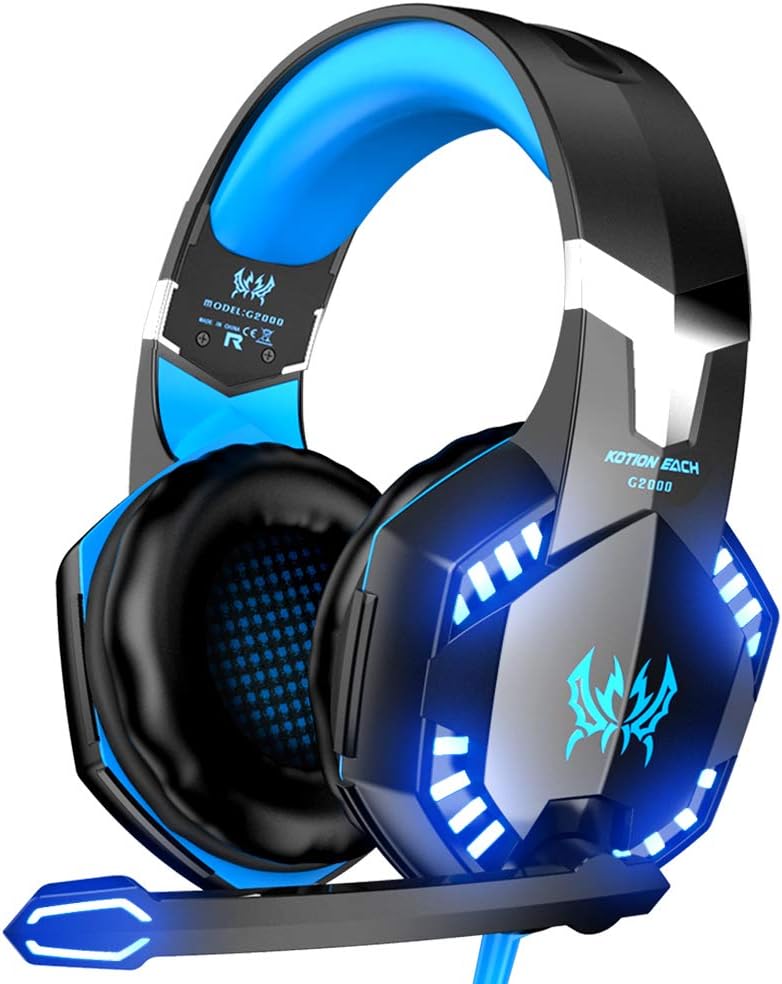 G2000 Pro Gaming Headset, Bass Surround Gaming Headphones with Noise Cancelling Mic, LED Lights, Soft Memory Earmuffs for PS5/ PS4/ Xbox One - Preppy Kids (Grand Bazaar)