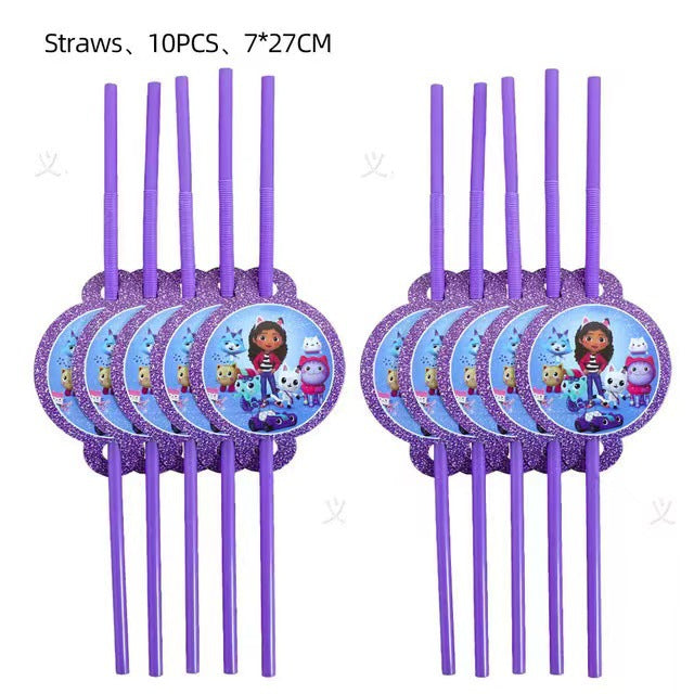Gabby dollhouse party straws