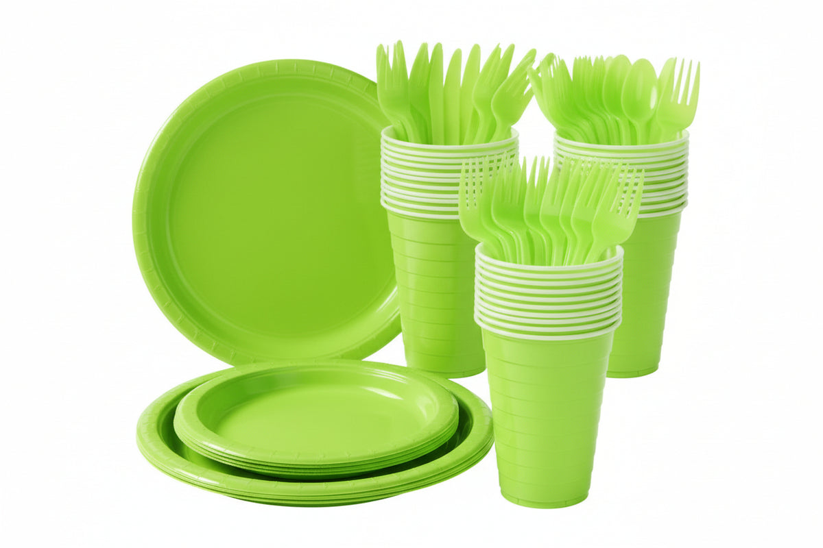 Green - 70-Piece Solid Colour Party Tableware Set – Serves 10
