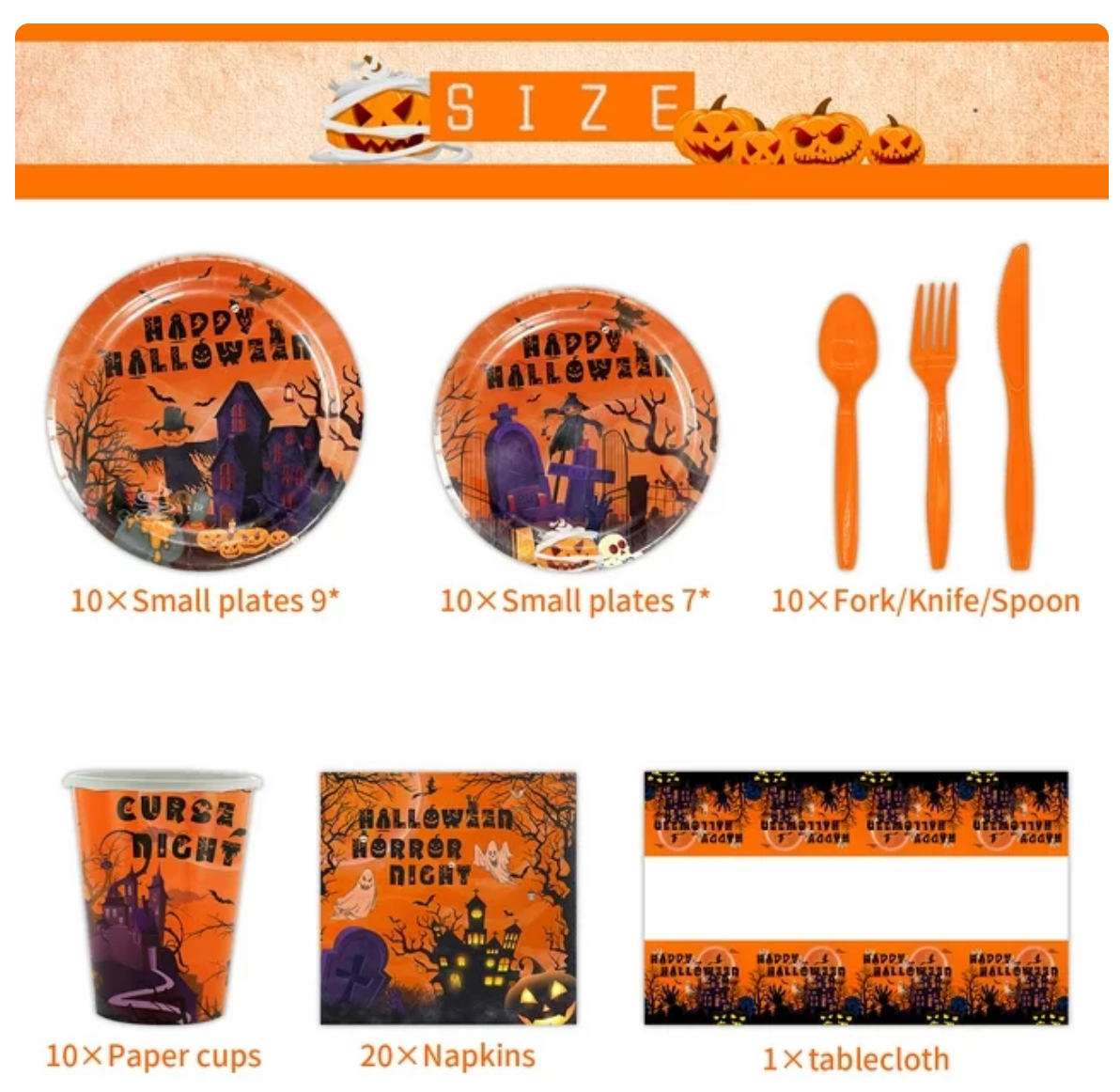 Halloween Party Decoration Tableware Package plates cups knives forks spoons tablecloth