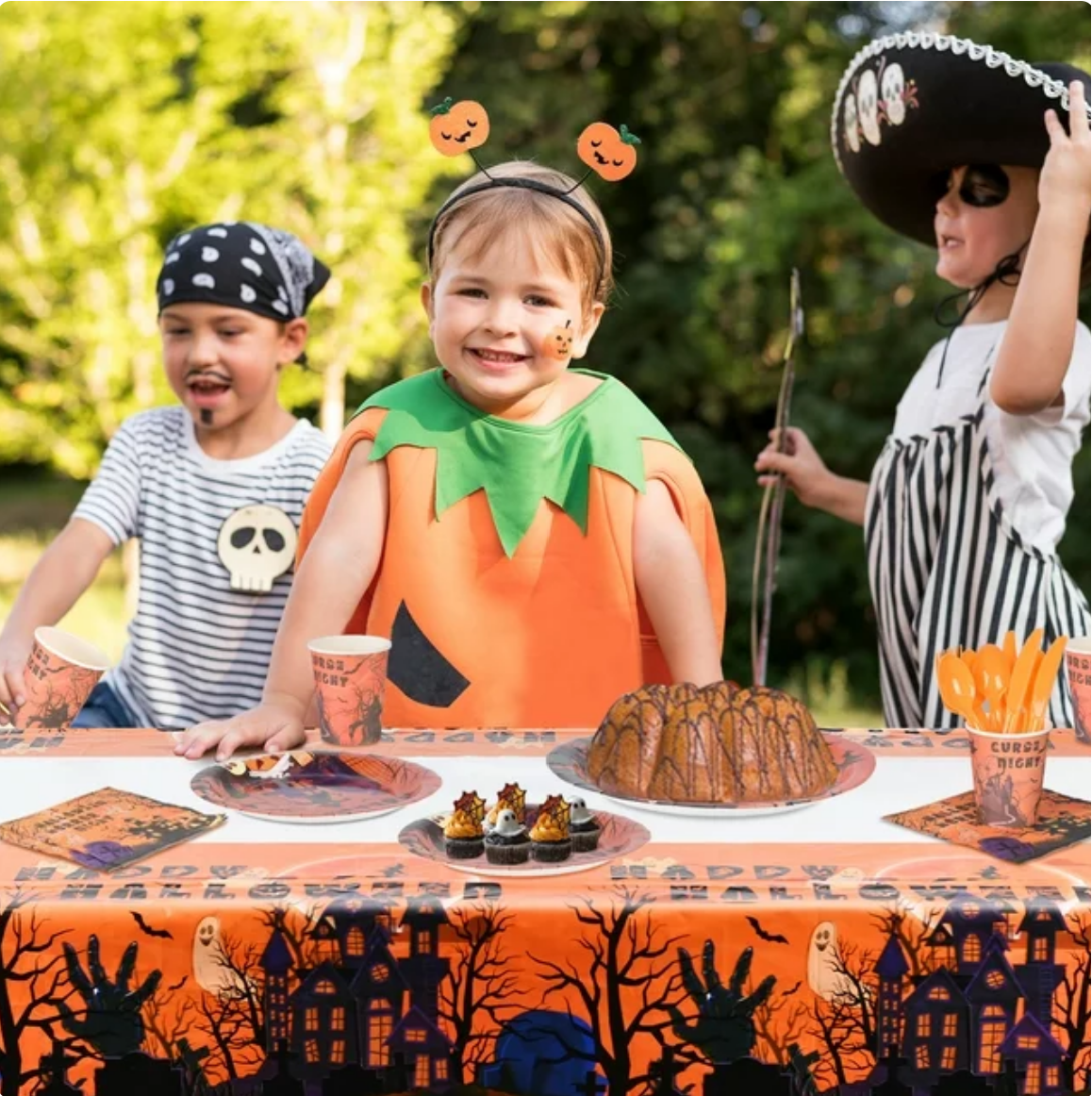 Halloween Party Decoration Tableware Package plates cups knives forks spoons tablecloth