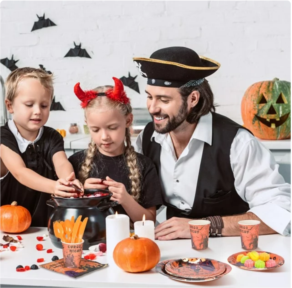 Halloween Party Decoration Tableware Package plates cups knives forks spoons tablecloth