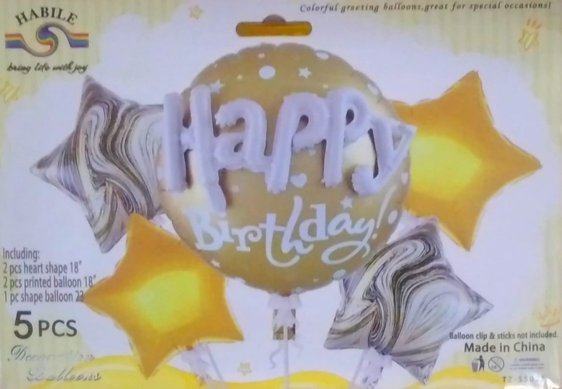 2D Happy Birthday Foil Balloon (Gold - Preppy Kids (Grand Bazaar)