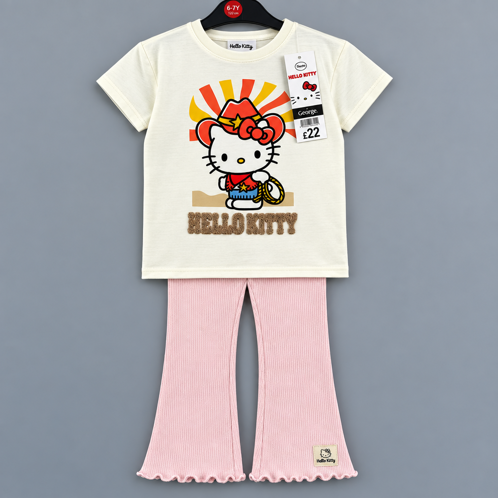 Disney hello kitty cream top and light pink soft frill pants 2pc set