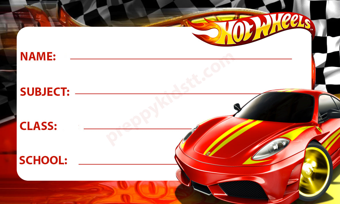 Hot Wheels School book Labels (Waterproof)
