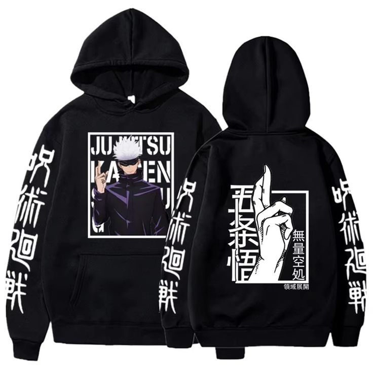 Jujutsu Kaisen Satoru Gojo Stylish Black Fleece Pullover Hoodie