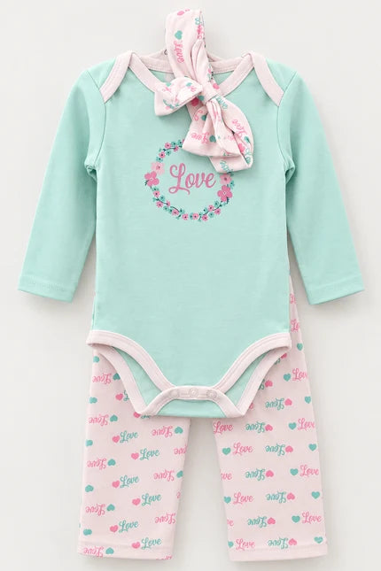 3 Piece Onsie Outfit Baby Blue and Pink ( Love )