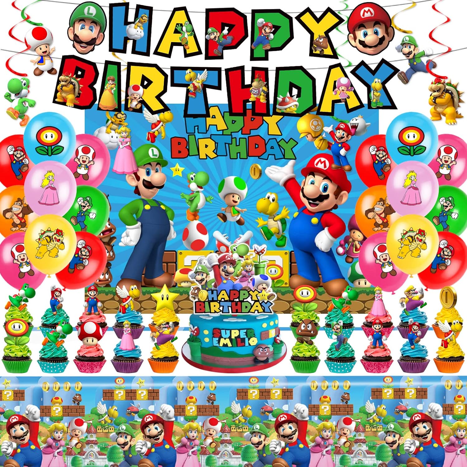 Marios Brothers Virtual Party Party Decoration Package - Preppy Kids (Grand Bazaar)