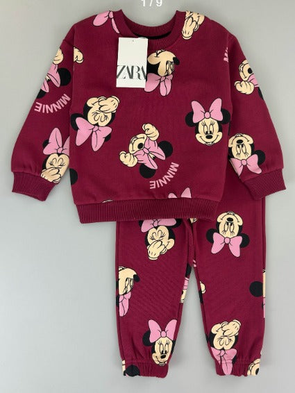 Zara Minnie Mouse Burgandy Sweatshirt and Joggers Set