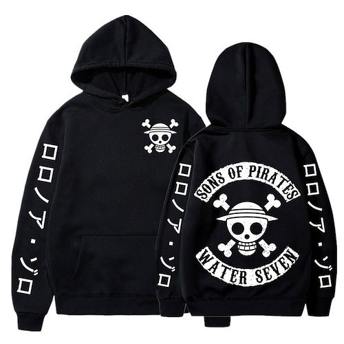 One Piece Black "Sons of Pirates" Fleece Pullover Hoodie