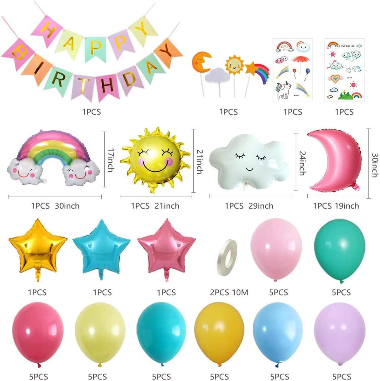 Moon Sun Rainbow Cloud Balloons Decorations Birthday Party Decorations Sky Theme - Preppy Kids (Grand Bazaar)