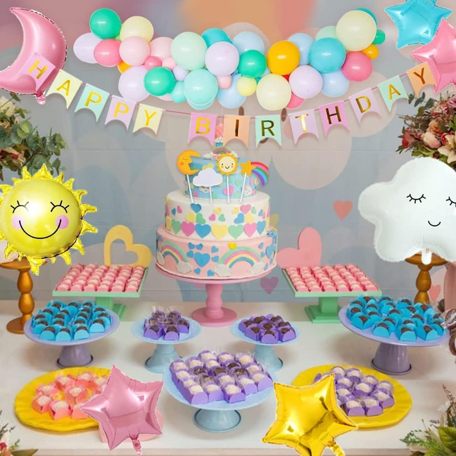 Moon Sun Rainbow Cloud Balloons Decorations Birthday Party Decorations Sky Theme - Preppy Kids (Grand Bazaar)