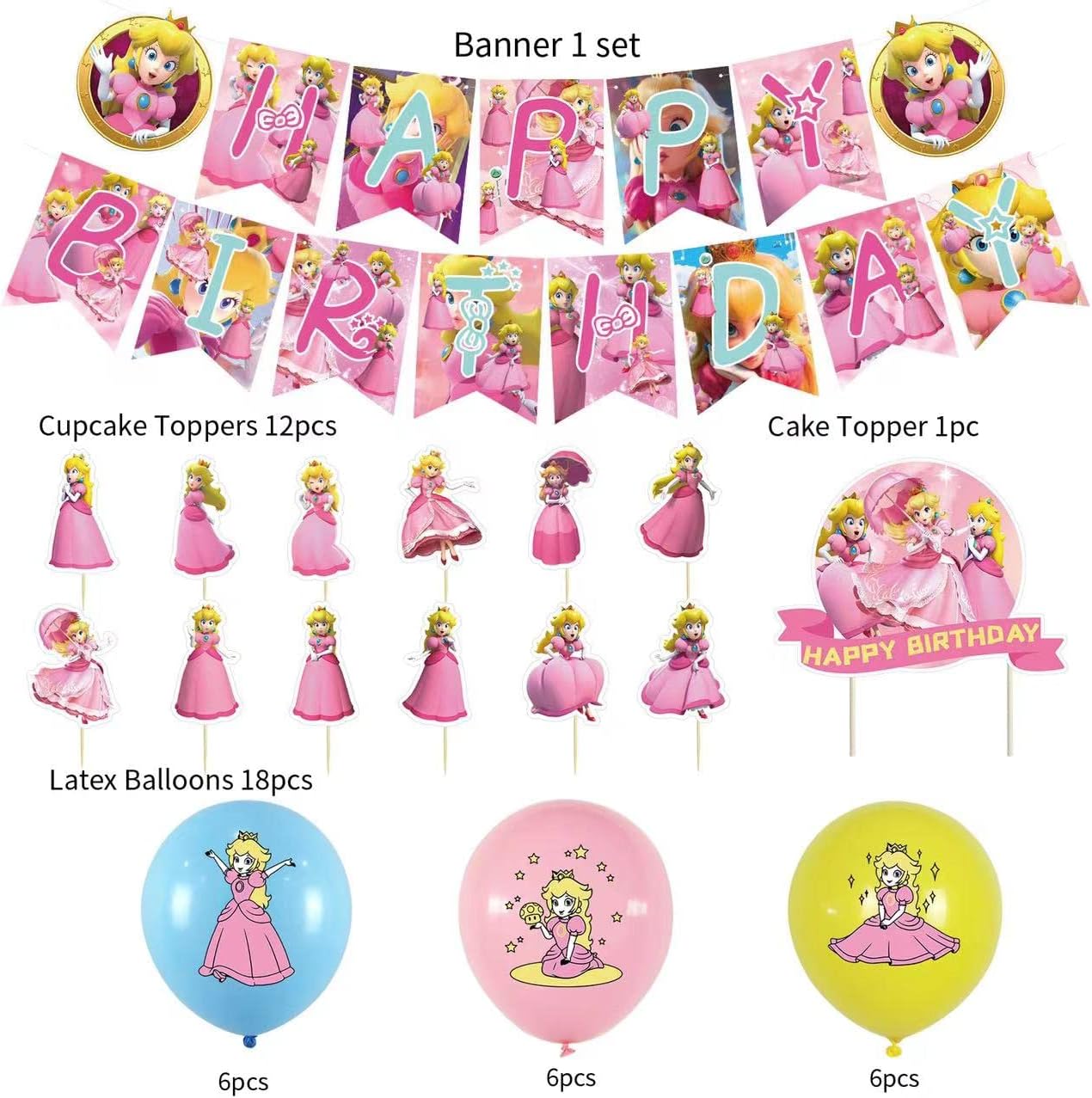 Princess Peach Party Decoration Package (Marios - Preppy Kids (Grand Bazaar)