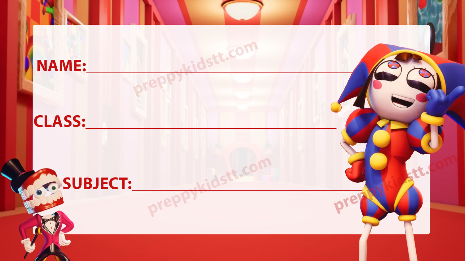 Amazing Digital Circus School Book Labels Pomni Caine - Preppy Kids (Grand Bazaar)