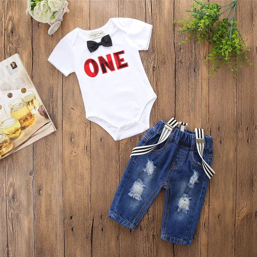 The Gentleman 1st Birthday one Boy outfit with romper suspender (2pc) first - Preppy Kids (Grand Bazaar)