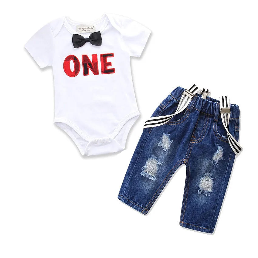 The Gentleman 1st Birthday one Boy outfit with romper suspender (2pc) first