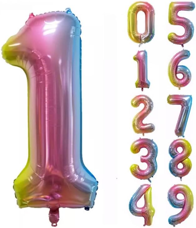 40" Number Rainbow Foil Helium Balloons 40 inch