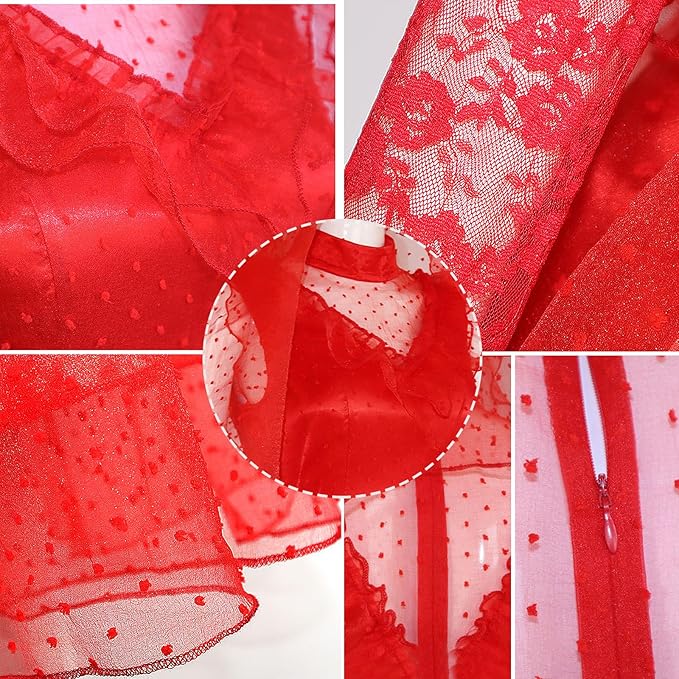 Lydia Deetz Adult Red Dress Beetlejuice Lydia Cosplay  Costume Halloween Party Suit Astrid - Preppy Kids (Grand Bazaar)