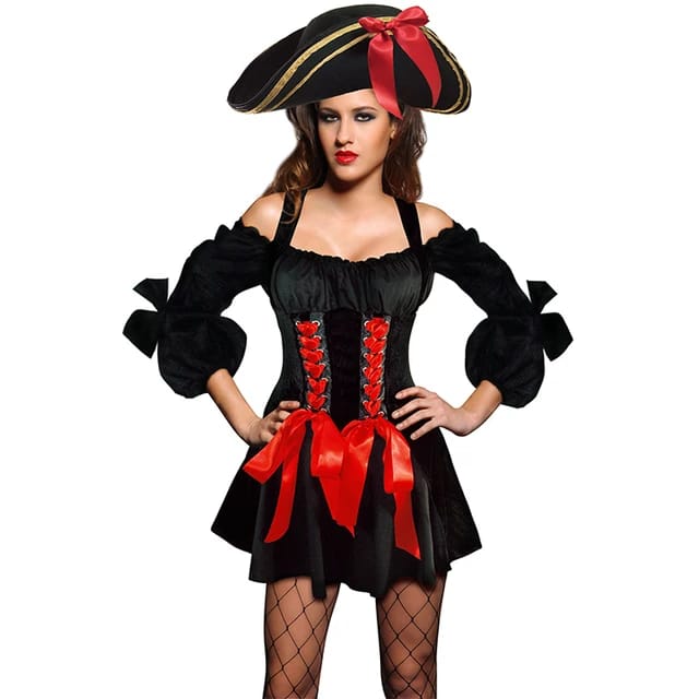 Adult Red and Black Female Pirate Costume