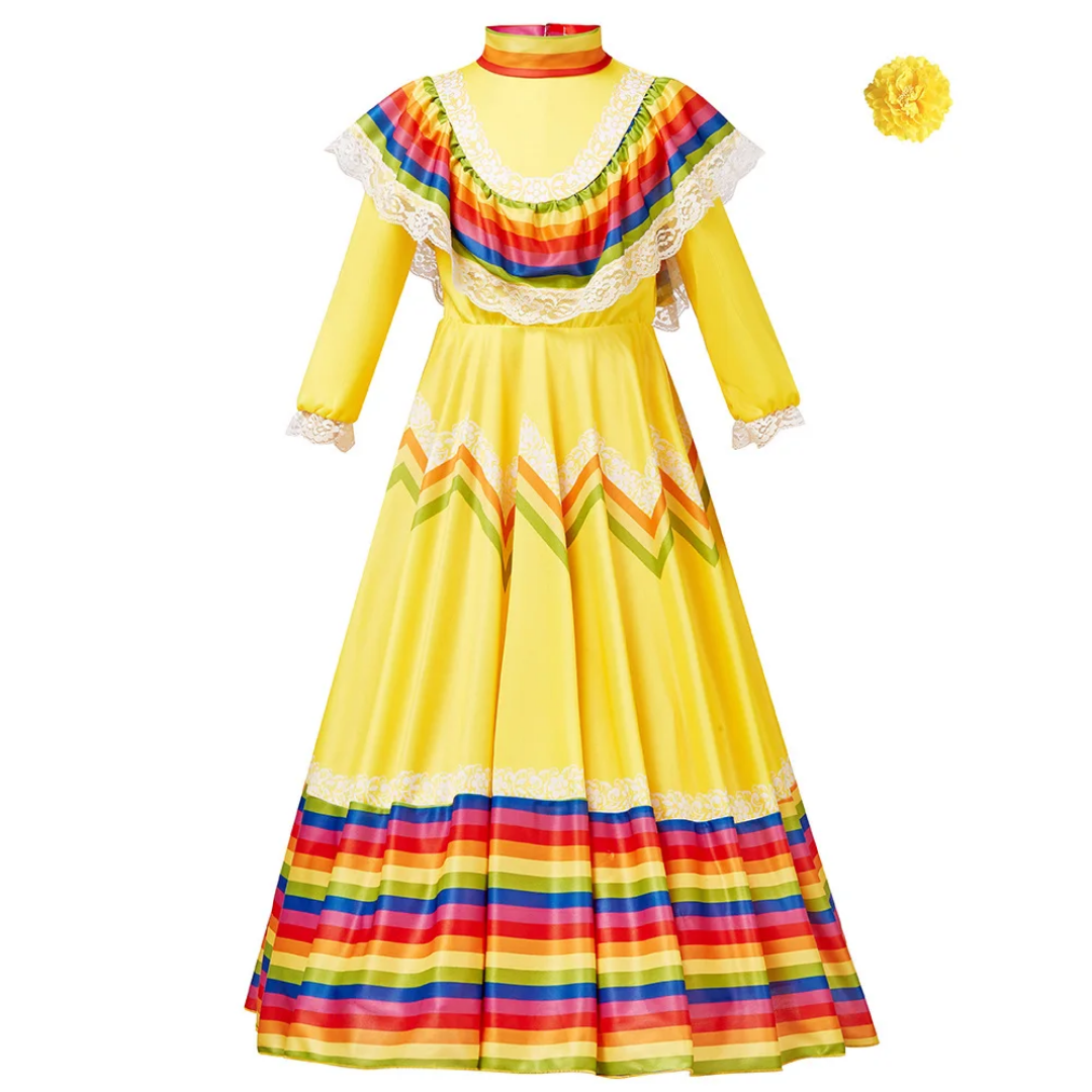 Girl Mexican Dress Yellow Traditional
