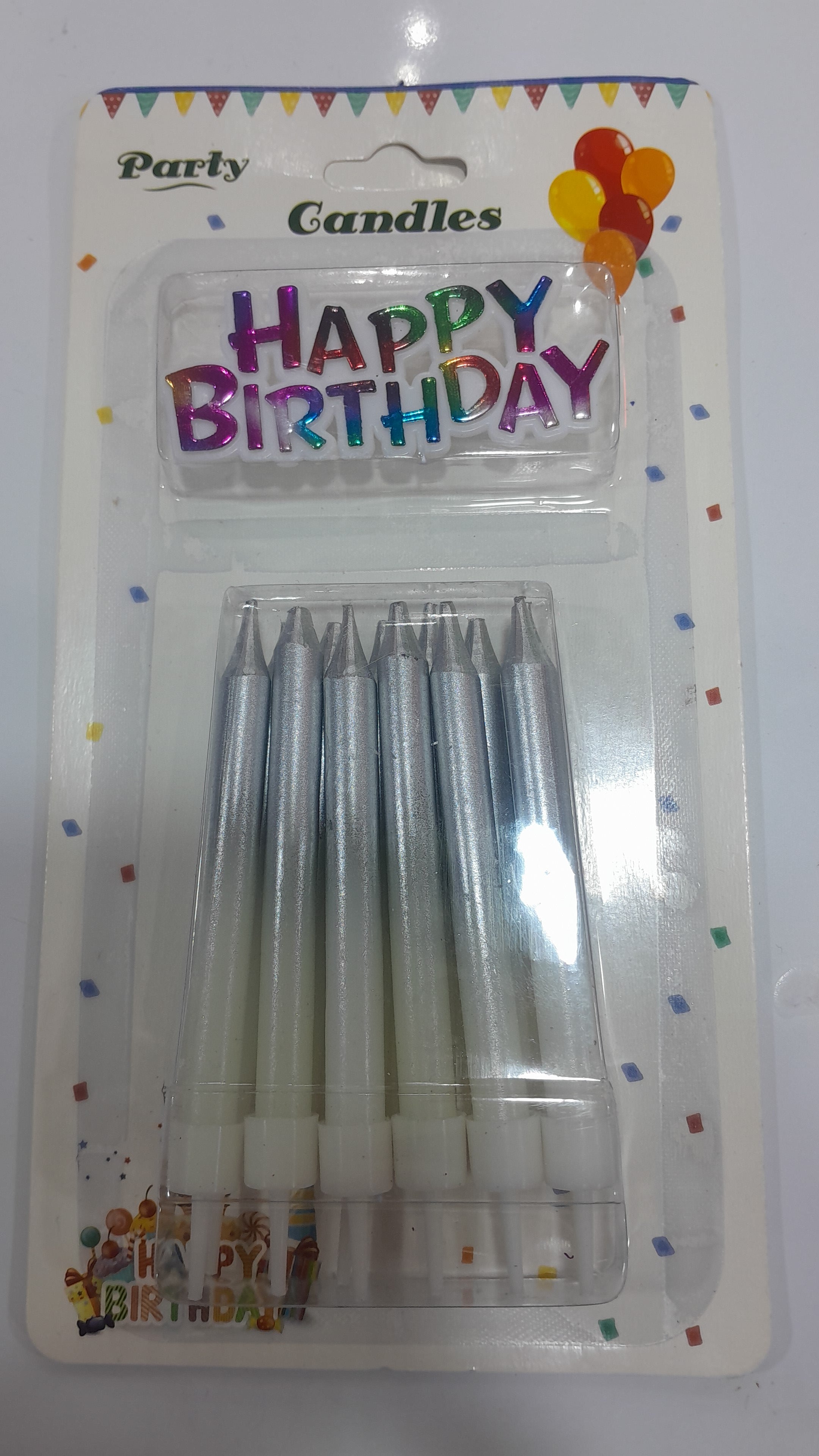 12pc Silver and white gradiant candles Happy Birthday