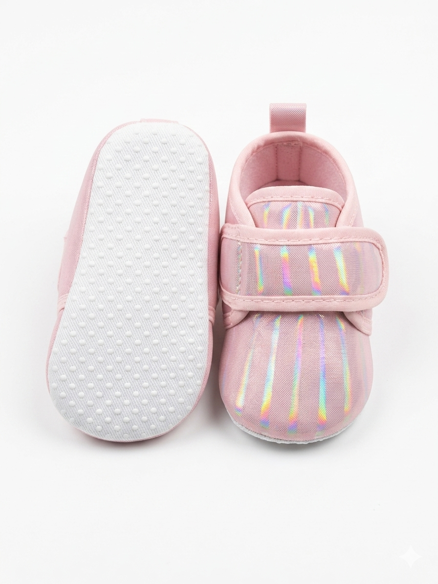 Pink iridescent baby sneakers