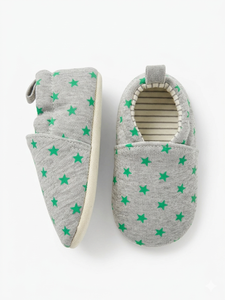 Green stars slip-on baby booties
